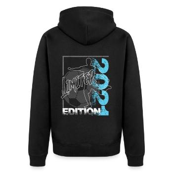 Limited Edition 2021 Limited Edition Fußball - Unisex Premium Bio Zip Hoodie - Schwarz - Hinten - Nico (187cm)