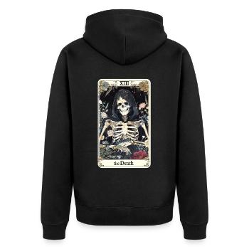 Tarotkarte Hexerei Okkult Anime Goth - Unisex Premium Bio Zip Hoodie - Schwarz - Hinten - Nico (187cm)