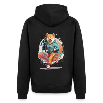 Shiba Dog Streetwear Jogging Aesthetic Fitness - Unisex Premium Organic Zip Hoodie - black - Back - Nico (187cm)