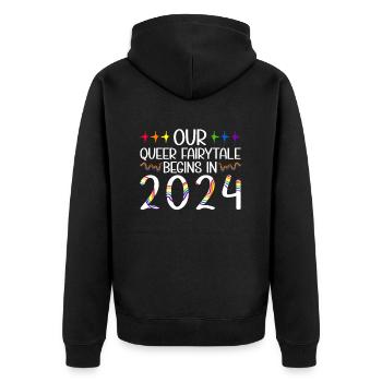 Queer Fairytale 2024 Hochzeit Homo-Ehe - Unisex Premium Bio Zip Hoodie - Schwarz - Hinten - Nico (187cm)
