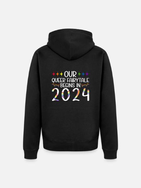 Queer Fairytale 2024 Hochzeit Homo-Ehe - Unisex Premium Bio Zip Hoodie - Schwarz