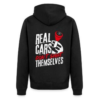 Echte Autos schalten sich nicht selbst Werkzeuge G - Unisex Premium Bio Zip Hoodie - Schwarz - Hinten - Nico (187cm)