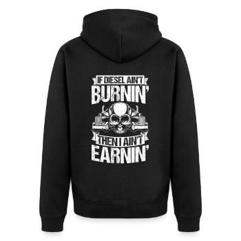 Wenn der Diesel nicht brennt, verdiene ich nichts - Unisex Premium Bio Zip Hoodie - Schwarz - Hinten - Nico (187cm)