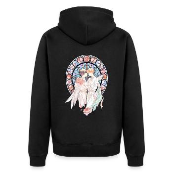 Isekai Anime Gay Manga Stained Glass Mandala Fujos - Unisex Premium Bio Zip Hoodie - Schwarz - Hinten - Nico (187cm)