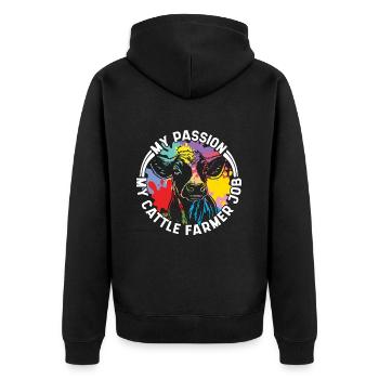 Cattle Farmer My Passion My Cattle Dairy Farmer - Unisex Premium Bio Zip Hoodie - Schwarz - Hinten - Nico (187cm)