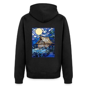 Japan Countryside House Rural Stained Glass Mosaic - Unisex Premium Bio Zip Hoodie - Schwarz - Hinten - Nico (187cm)