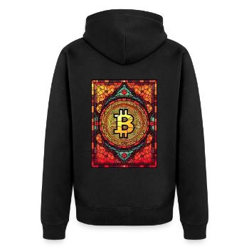 Stained Glass Bitcoin Stained Glass Cryptocurrency - Unisex Premium Bio Zip Hoodie - Schwarz - Hinten - Nico (187cm)
