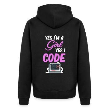 Yes, I'm a girl, yes, I code - Unisex Premium Organic Zip Hoodie - black - Back - Nico (187cm)