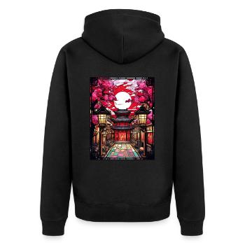 Stained Glass Japanese Landscape Cherry Blossom - Unisex Premium Bio Zip Hoodie - Schwarz - Hinten - Nico (187cm)