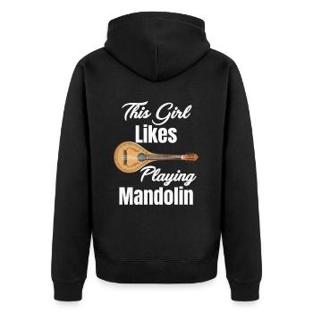 This girl likes to play mandolin guitar - Unisex Premium Organic Zip Hoodie - black - Back - Nico (187cm)