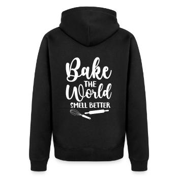 Bäcker Bäckerein Backwaren Backen Geschenk - Unisex Premium Bio Zip Hoodie - Schwarz - Hinten - Nico (187cm)