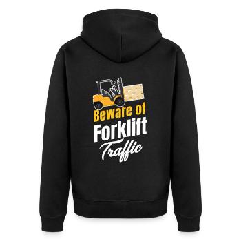 Beware of forklift traffic. - Unisex Premium Organic Zip Hoodie - black - Back - Nico (187cm)