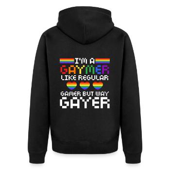 Gaymer LGBT Pride Rainbow Gamer Video Games - Unisex Premium Bio Zip Hoodie - Schwarz - Hinten - Nico (187cm)