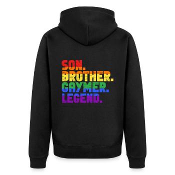 Gaymer LGBT Pride Rainbow Gamer Video Games - Unisex Premium Bio Zip Hoodie - Schwarz - Hinten - Nico (187cm)