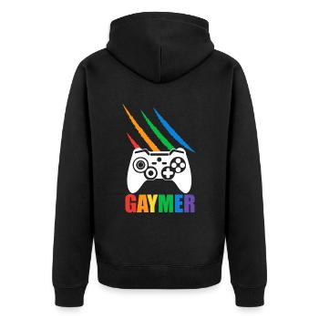 Gaymer LGBT Pride Rainbow Gamer Video Games - Unisex Premium Bio Zip Hoodie - Schwarz - Hinten - Nico (187cm)