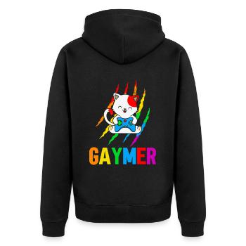 Gaymer LGBT Pride Rainbow Gamer Video Games - Unisex Premium Bio Zip Hoodie - Schwarz - Hinten - Nico (187cm)