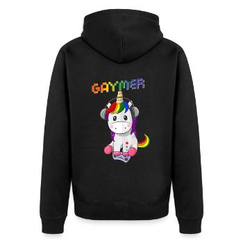 Gaymer LGBT Pride Rainbow Gamer Video Games - Unisex Premium Bio Zip Hoodie - Schwarz - Hinten - Nico (187cm)