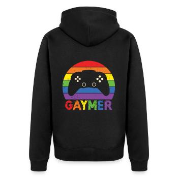 Gaymer LGBT Pride Rainbow Gamer Video Games - Unisex Premium Bio Zip Hoodie - Schwarz - Hinten - Nico (187cm)