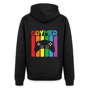 Gaymer LGBT Pride Rainbow Gamer Video Games - Unisex Premium Bio Zip Hoodie - Schwarz - Hinten - Nico (187cm)