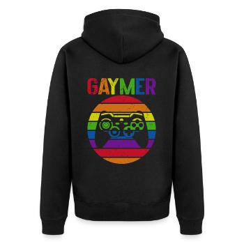 Gaymer LGBT Pride Rainbow Gamer Video Games - Unisex Premium Bio Zip Hoodie - Schwarz - Hinten - Nico (187cm)