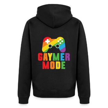 Gaymer LGBT Pride Rainbow Gamer Video Games - Unisex Premium Bio Zip Hoodie - Schwarz - Hinten - Nico (187cm)