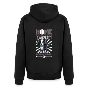 Zuhause - Epagneul Picard - Unisex Premium Bio Zip Hoodie - Schwarz - Hinten - Nico (187cm)