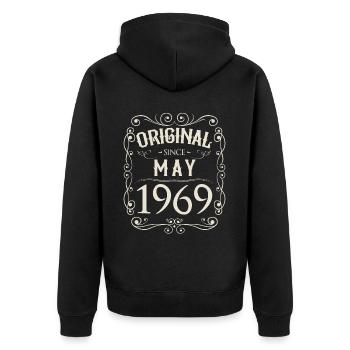 Vintage - Original since Mai 1969 Geburtstag - Unisex Premium Bio Zip Hoodie - Schwarz - Hinten - Nico (187cm)