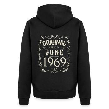 Vintage - Original since Juni 1969 Geburtstag - Unisex Premium Bio Zip Hoodie - Schwarz - Hinten - Nico (187cm)