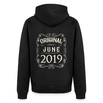 Vintage - Original since June 2019 Birthday - Unisex Premium Organic Zip Hoodie - black - Back - Nico (187cm)
