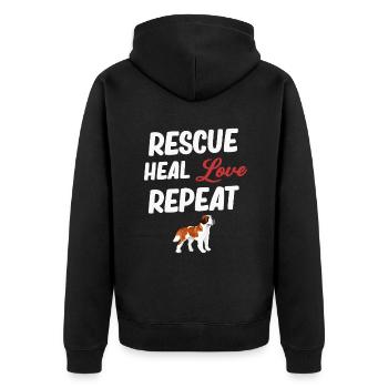 Rescue Heal Love Wiederholungstierarzt Dogaholic - Unisex Premium Bio Zip Hoodie - Schwarz - Hinten - Nico (187cm)