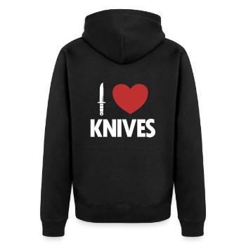 Ich liebe Messer Metzgermesser Restaurierungsmesser - Unisex Premium Bio Zip Hoodie - Schwarz - Hinten - Nico (187cm)