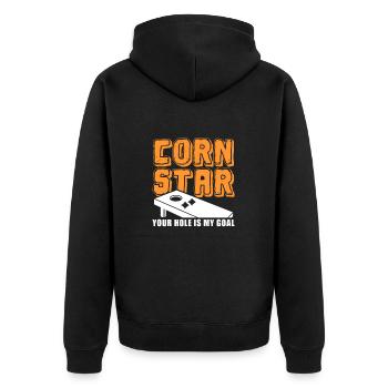 Cornhole Beanbag Sackloch Geschenk - Unisex Premium Bio Zip Hoodie - Schwarz - Hinten - Nico (187cm)