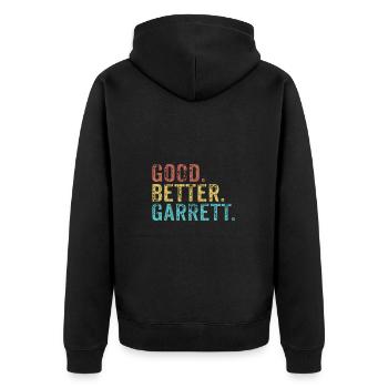 Cool guys are called garrett - Unisex Premium Bio Zip Hoodie - Schwarz - Hinten - Nico (187cm)