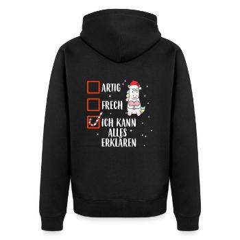 Artig Frech Ich Kann Alles Erklärenes Weihnachten - Unisex Premium Bio Zip Hoodie - Schwarz - Hinten - Nico (187cm)
