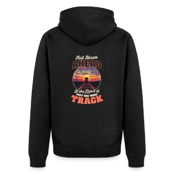 Modelleisenbahn mit Volldampf voraus - Unisex Premium Bio Zip Hoodie - Schwarz - Hinten - Nico (187cm)