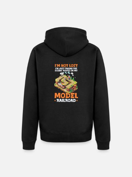 Le chemin de fer miniature n’est pas perdu, empruntant une route panoramique - Premium økologisk unisex-hættejakke - sort