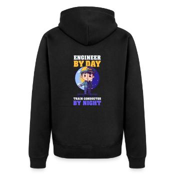 Modellbahn-Ingenieur-Tag, Zugschaffner-Nacht - Unisex Premium Bio Zip Hoodie - Schwarz - Hinten - Nico (187cm)