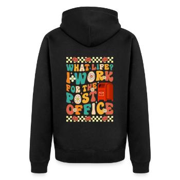 Welches Leben? Ich arbeite für die Post Lustiger P - Unisex Premium Bio Zip Hoodie - Schwarz - Hinten - Nico (187cm)