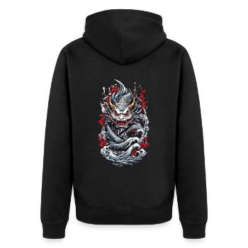 Seeungeheuer Japanischer Dämon Yokai Streetwear - Unisex Premium Bio Zip Hoodie - Schwarz - Hinten - Nico (187cm)