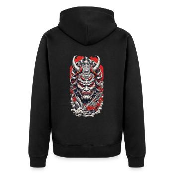 Ästhetische Yokai Oni Japanischer Dämon Ukiyo-E - Unisex Premium Bio Zip Hoodie - Schwarz - Hinten - Nico (187cm)