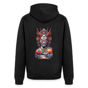 Ästhetisch Yokai Oni Ukiyo-E Japanischer Dämon - Unisex Premium Bio Zip Hoodie - Schwarz - Hinten - Nico (187cm)