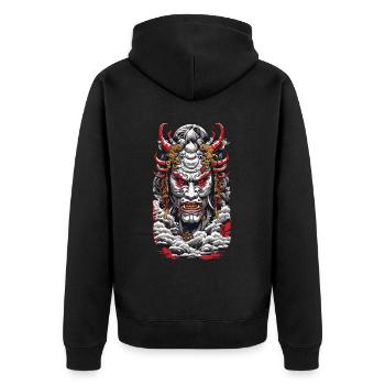 Aesthetic Yokai Oni Ukiyo-E Vintage Japan - Unisex Premium Organic Zip Hoodie - black - Back - Nico (187cm)