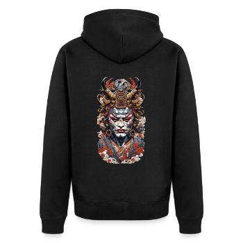 Ästhetik Yokai Oni Ukiyo-E Vintage Japan Stil - Unisex Premium Bio Zip Hoodie - Schwarz - Hinten - Nico (187cm)