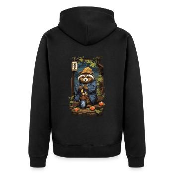 Marderhund Japanischer Sake Kunst Retro Style - Unisex Premium Bio Zip Hoodie - Schwarz - Hinten - Nico (187cm)