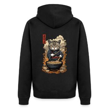 Katze Aesthetic Ramen Nudelsuppen Streetwear - Unisex Premium Bio Zip Hoodie - Schwarz - Hinten - Nico (187cm)
