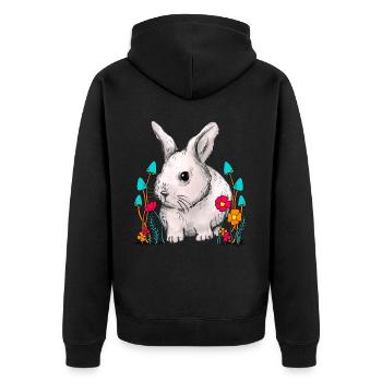 Bois, Lapin, Lapin, Fleurs, Nature, La Faune - Veste à capuche bio Premium Unisexe - noir - Dos - Nico (187cm)
