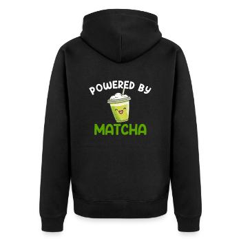 powered by matcha, matcha - Unisex Premium Organic Zip Hoodie - black - Back - Nico (187cm)