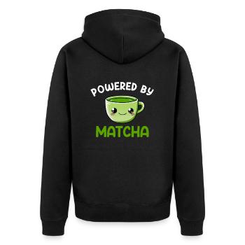 powered by matcha, matcha - Unisex Premium Organic Zip Hoodie - black - Back - Nico (187cm)
