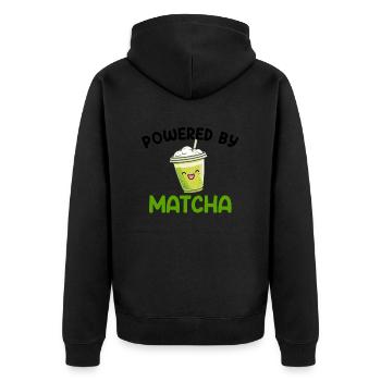 powered by matcha, matcha - Unisex Premium Organic Zip Hoodie - black - Back - Nico (187cm)