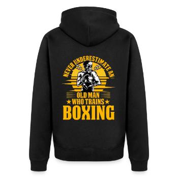 Unterschätzen Sie niemals einen alten Mann, der Boxen trainiert - Unisex Premium Bio Zip Hoodie - Schwarz - Hinten - Nico (187cm)